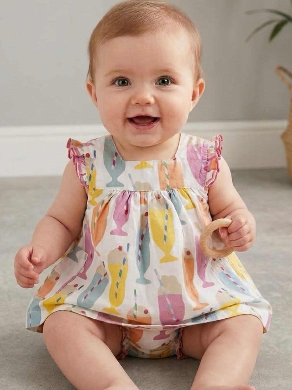 Pink Chicken Baby Girls Multicolor Ice Cream Print Top & Bloomers Set 6-12M